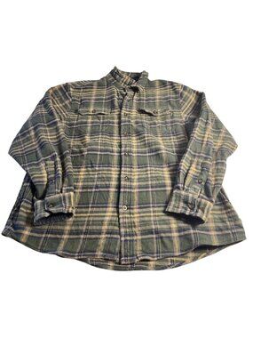 Woolrich Mens Green & Blue Plaid Flannel Button-Up Shirt Jacket XL Outdoor